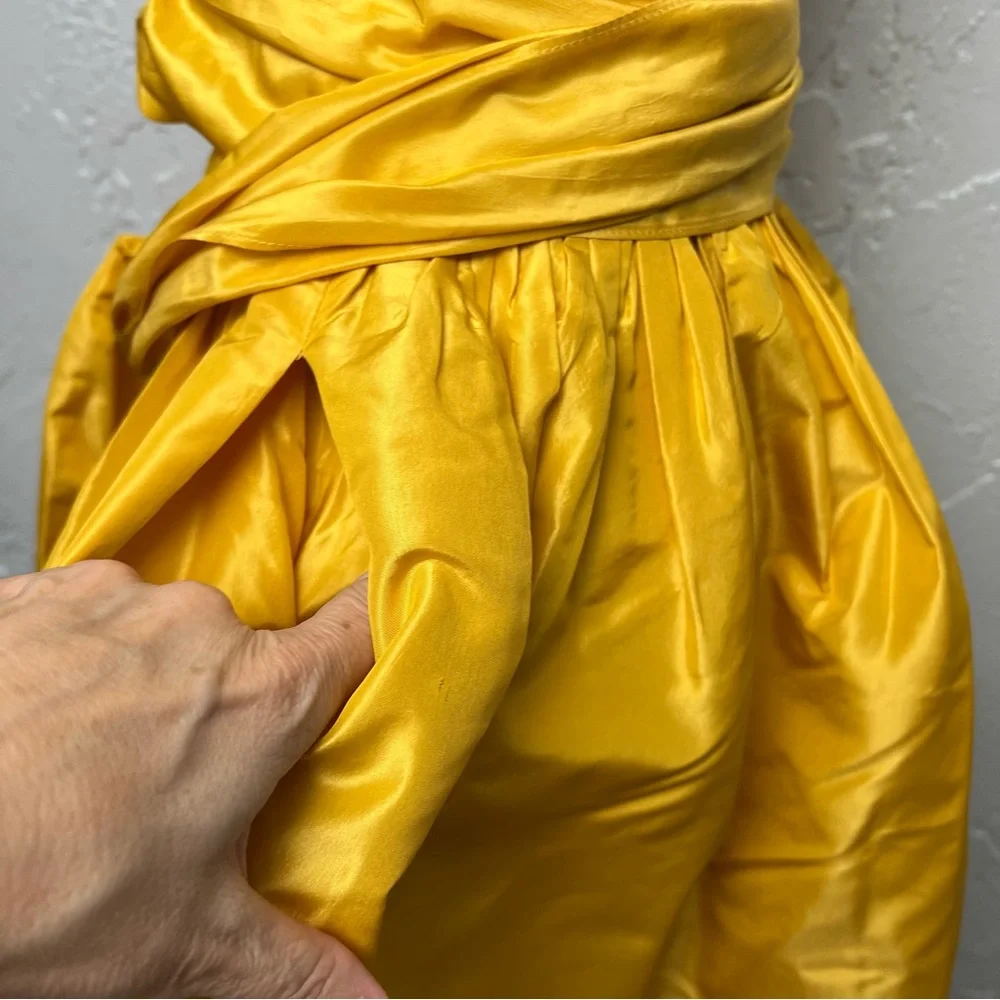 Diane Von Furstenberg Taffeta Silk Yellow Wrap Dress Small - Picture 3 of 14